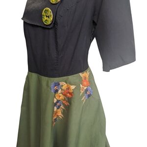 eShakti Women's Black and Green Midi Dress Size Based On Measurements 12